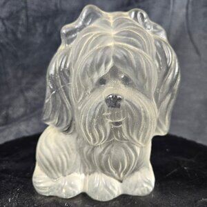 Vintage Viking Glass Dog Freestanding Paperweight Yorkie Shih Tzu Clear/Frosted
